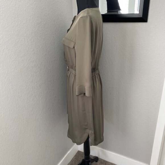 H and M Olive Green Long Sleeve Belted Shirt Dress Size 10 - Picture 5 of 11